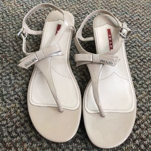 Prada Nude Patent Leather Thong Sandals